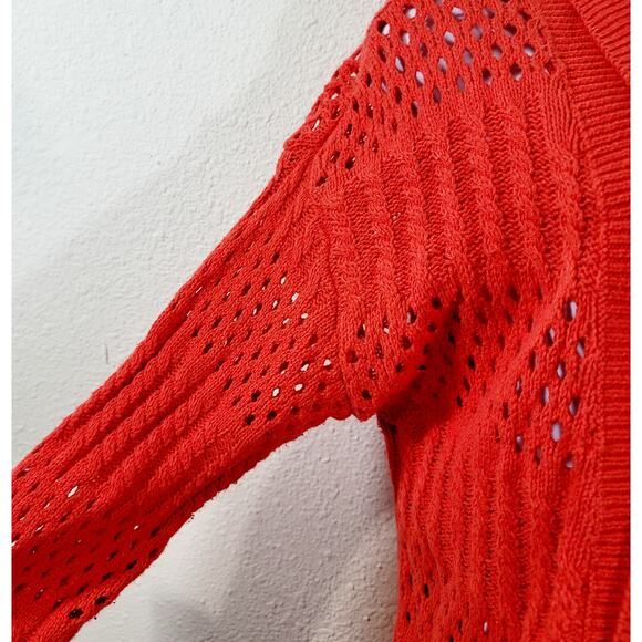 Verve Red Orange Open Front Open Knit Cardigan Sweater Small Lightweight Soft - Picture 6 of 7